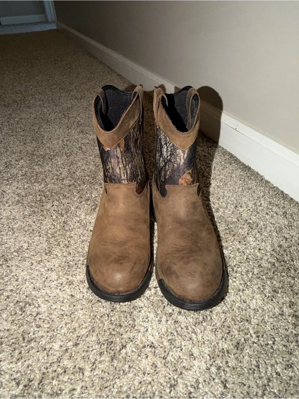 Rocky Kids Brown Leather-Look Boots with Camo Shaft